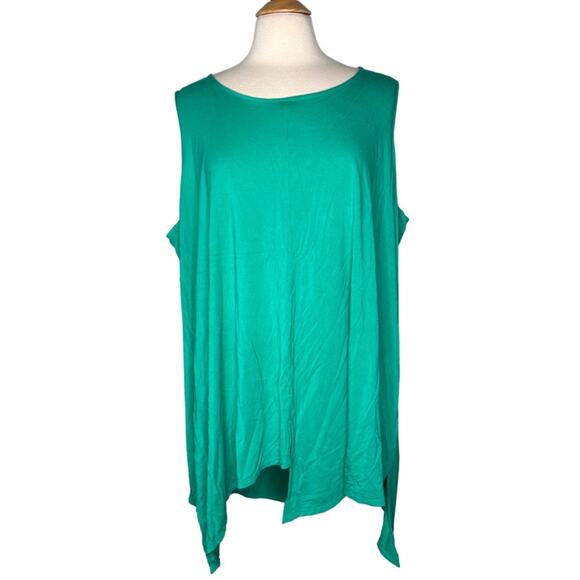 Susan Graver Teal LagenLook Tank Top Handkerchief Hem Line Plus Size Flowy - Picture 1 of 8